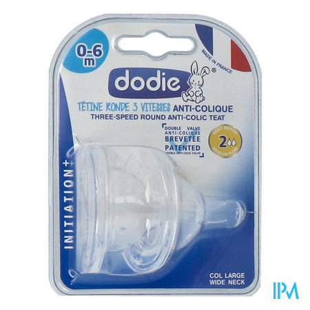 Dodie Initiation+ Tetine Silicone Anticolique Col Large 0/6mois Debit 2 X2