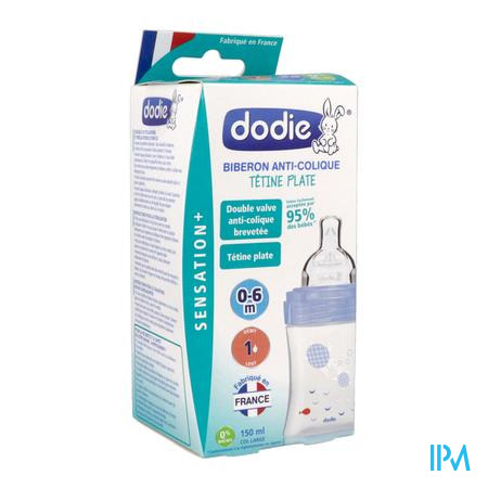 DODIE Biberon Sensation+ anti-colique tétine plate 0-6mois 150ml